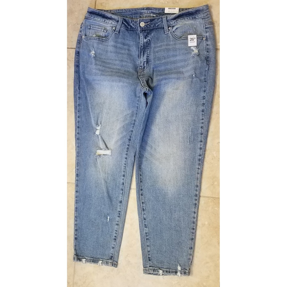 Time and Tru Women Slim Boyfriend Crop Jeans Lt Wash Distressed Pants sz 14 NEW - Picture 2 of 4